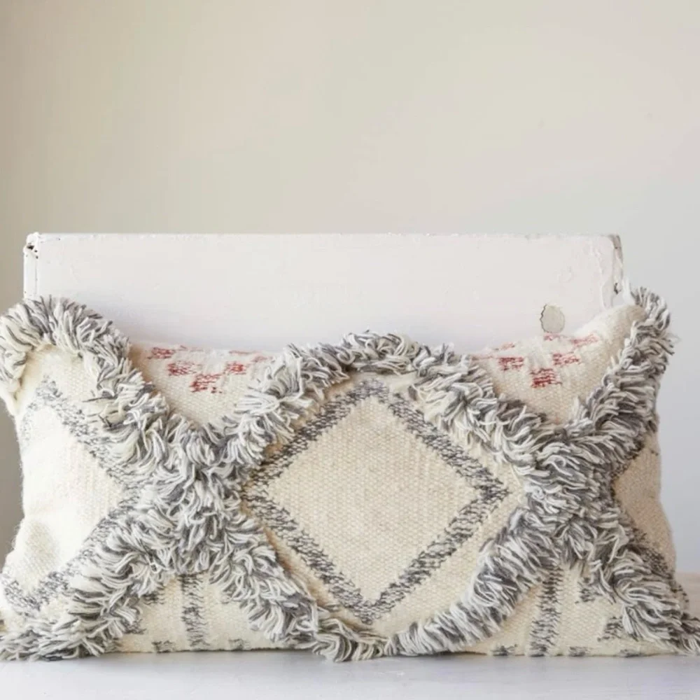 NEW West Elm Boho Tassel Woven Knit Lumbar Throw Pillow & Insert - 12
